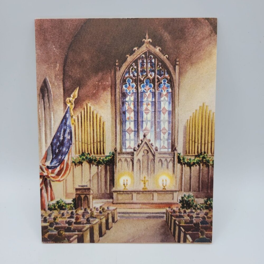 Vintage 1943 C.R. Gibson Christmas Greeting Card With Church Illustration & Vers